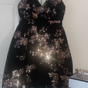 Fashion Nova Black and Gold Sequin Dress